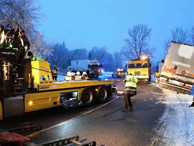 Ciężarówka uderzyła w drzewo, fot. Liberecka Straż Pożarna